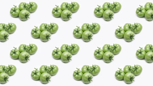 Wzór Tła Zielone Pomidory Klonowane Białym Tle — Zdjęcie stockowe
