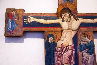 Perugia, İtalya - 21 Ağustos 2018: Ayrıntı Galleria Nazionale dell'Umbria dan Ortaçağ İsa'nın