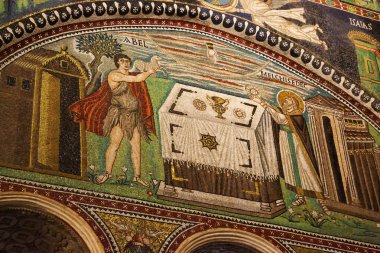 Ravenna, İtalya - 19 Eylül 2018: Bizans mozaik San Vitale Basilica Ravenna