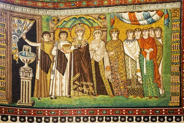Ravenna Italy September 2018 Mosaic Empress Theodora Attendants Byzantine Art — Stock Photo, Image