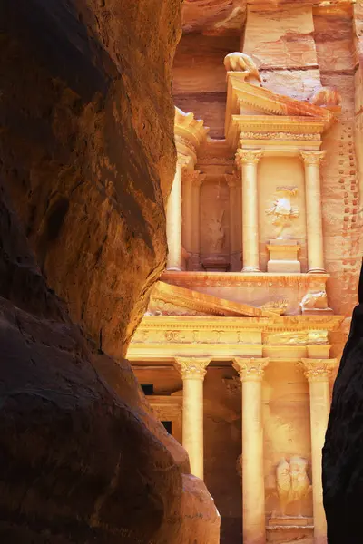 Petra Jordanië April 2019 Einde Van Smalle Pad Richting Khazneh — Stockfoto