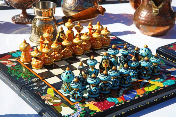 Barevný Šachový Šat Prodej Bukhara Uzbekistán — Stock fotografie
