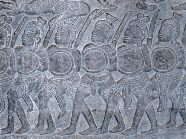 Bajorrelieve Soldados Marcha Angkor Wat Camboya — Foto de Stock