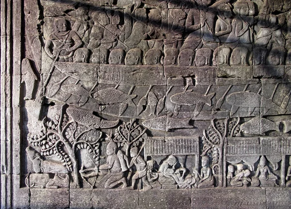 Schönes Basrelief Aus Dem Angkor Wat Komplex Kambodscha — Stockfoto