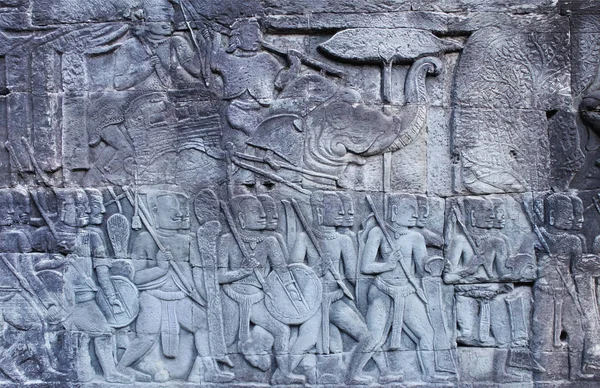 Ejército Marcha Sobre Bajorrelieve Angkor Wat Camboya — Foto de Stock