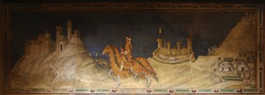 Siena, Italya-29 Haziran 2019: Siena, Italya 'daki Guidoriccio da Fogliano 'nun freskleri