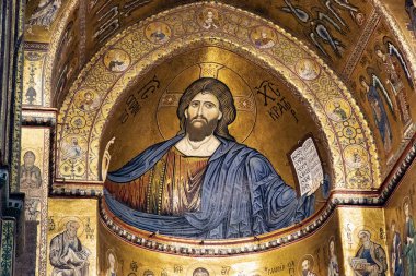 Monreale katedralinde Mesih Pantokrator Bizans mozaiği, İtalya