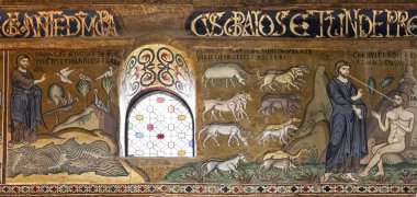 The creation in ancient mosaics of Palatine chapel, Palermo clipart