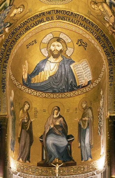 Main Apse Palatine Chapel Palermo Christ Pantocrator Mary Saints — Stock Photo, Image