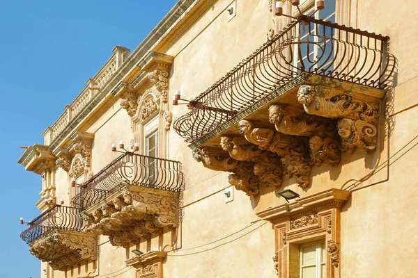 Balcons Baroques Noto Italie — Photo