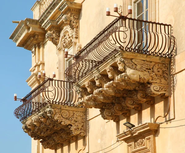 Baroque Balconies Noto Sicily — Stock Photo, Image