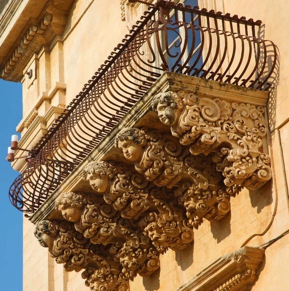 Balcon Baroque Noto Italie — Photo