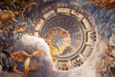 Mantua, İtalya - 17 Eylül 2019: Devler Odasının tavanı, Palazzo Te, Mantua
