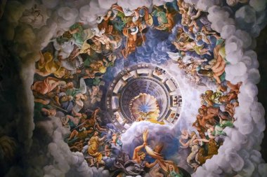 Mantua, İtalya - 17 Eylül 2019: Palazzo Te, Mantua, İtalya 'daki devlerin salonu
