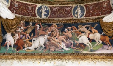 Mantua, İtalya - 17 Eylül 2019: Palazzo Te, Mantua, İtalya 'da Centaurlar Savaşı