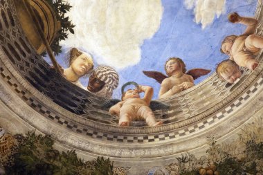 Mantua, İtalya - 17 Eylül 2019: Gelin odasındaki Tavan Oculus 'un Ayrıntıları, Ducal Palace, Mantua