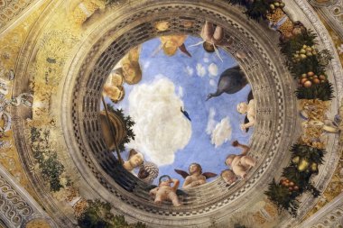 Mantua, İtalya - 17 Eylül 2019: Çatı Oculus gelin odasında, Ducal Palace, Mantua