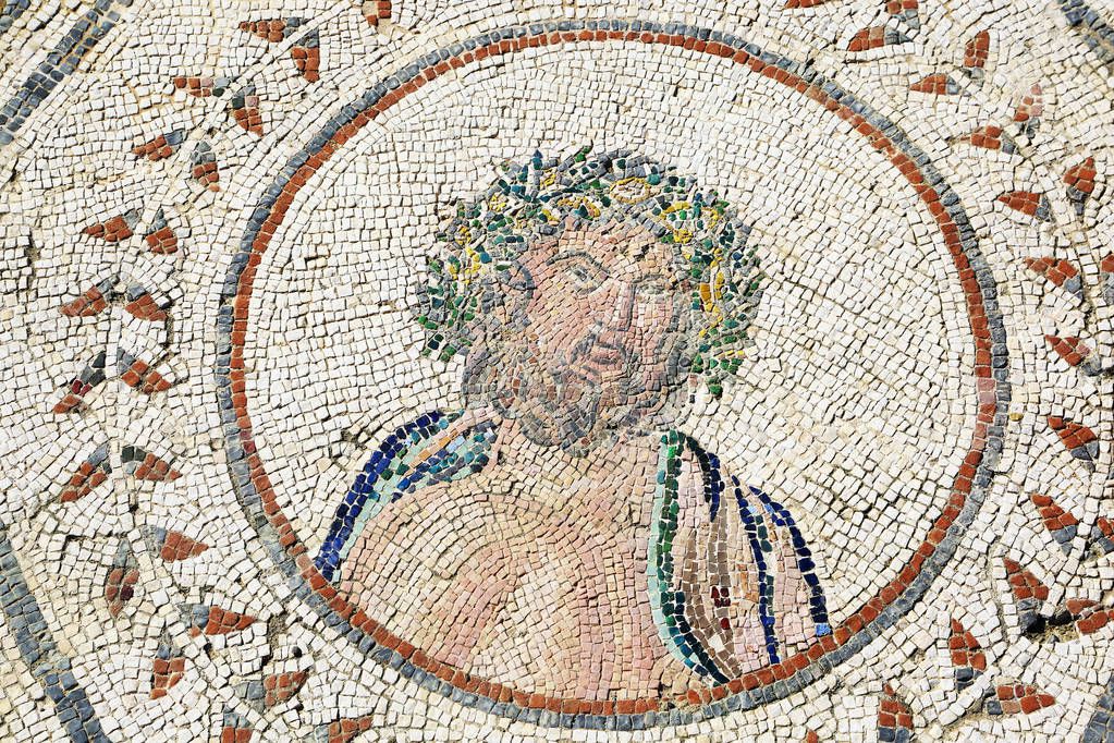 Colorful roman mosaic in Italica, close to Seville, Spain