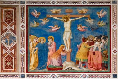 Padua, İtalya - 6 Temmuz 2020: Scrovegni Şapeli 'nde Giotto tarafından çarmıha gerilme, Padua