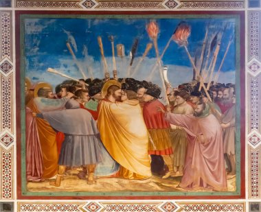 Padua, Italy - July 6, 2020: Kiss of Judas in the Scrovegni Chapel, Padua clipart