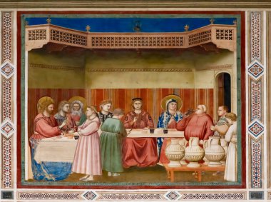 Padua, İtalya - 6 Temmuz 2020: Scrovegni Şapeli 'nde Giotto' nun Cana 'da Evliliği