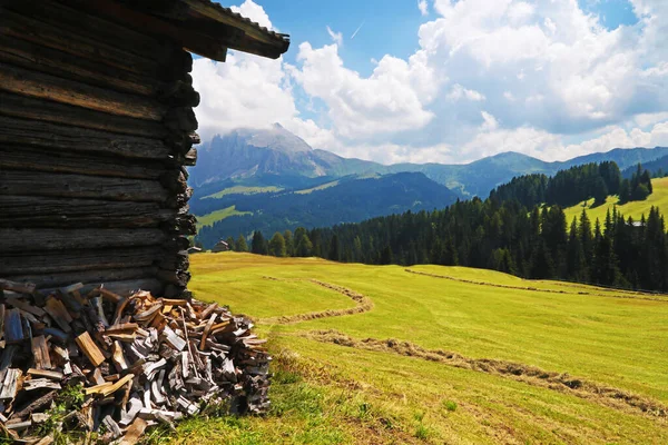 Ορεινή Καλύβα Στο Seiser Alm Οροπέδιο Των Ιταλικών Άλπεων — Φωτογραφία Αρχείου