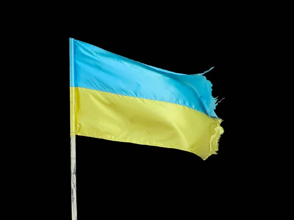 Ukrainian flag, waving on blowing wind, isolated on black — Stock Photo, Image