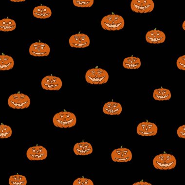 elle çizilmiş jack-o-lantern seamless modeli - Cadılar Bayramı arka plan