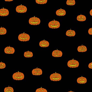 elle çizilmiş jack-o-lantern seamless modeli - Cadılar Bayramı arka plan