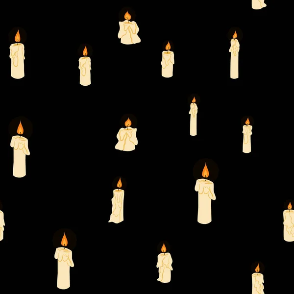 Vektor-Doodle leuchtet in der Dunkelheit Kerzen nahtloses Muster — Stockvektor