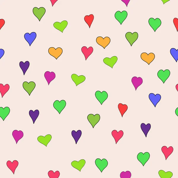 Chaotische vector gekleurde doodle harten naadloos patroon - voor Valentijnsdag — Stockvector