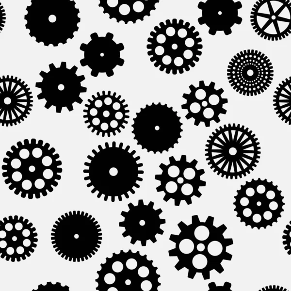 Abstract vector black flat gears seamless pattern — Stock Vector