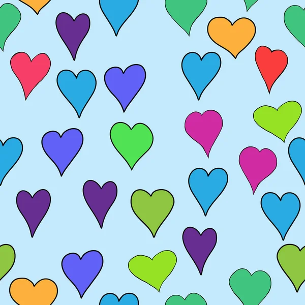 Chaotic vector colored doodle hearts seamless pattern - for Valentine's day — Stock Vector