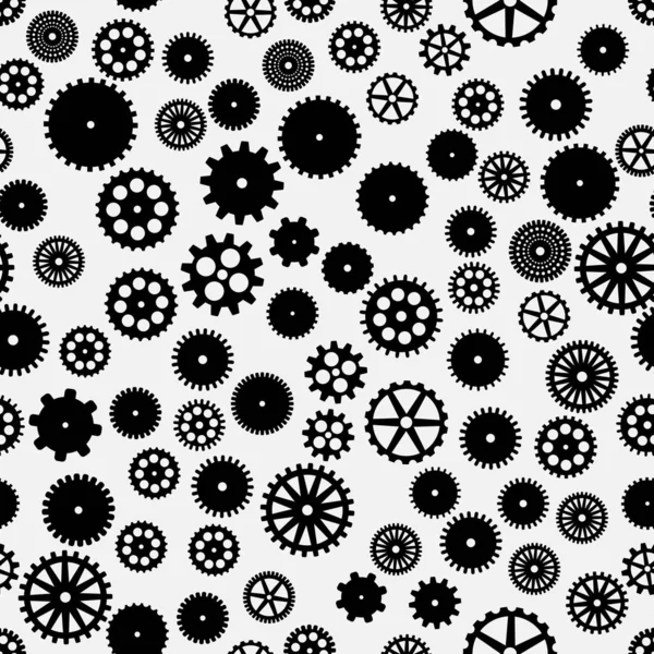 抽象矢量黑色扁平齿轮无缝图案 — 图库矢量图片