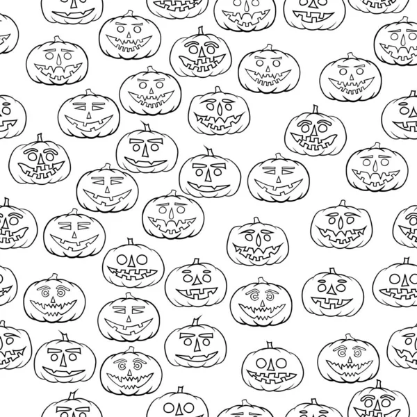 Hand getekende hefboom-o-lantaarn naadloze patroon - halloween achtergrond — Stockvector