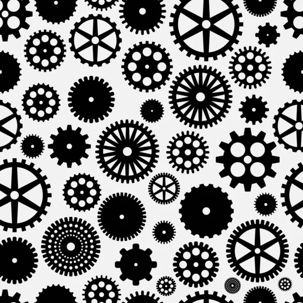 Abstract vector black flat gears seamless pattern — Stock Vector