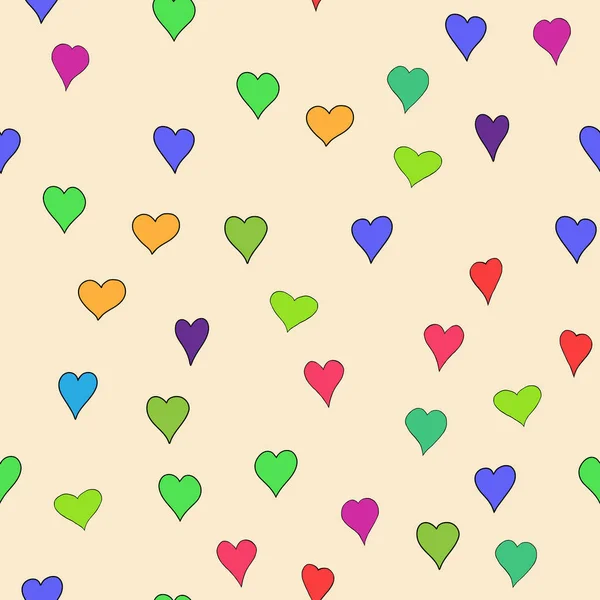 Chaotyczny wektor kolorowe doodle serca bezproblemowy wzór - na Walentynki — Wektor stockowy
