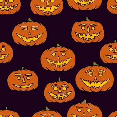elle çizilmiş jack-o-lantern seamless modeli - Cadılar Bayramı arka plan