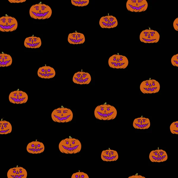 Hand drawn jack-o-lantern seamless pattern - halloween background — Stock Vector