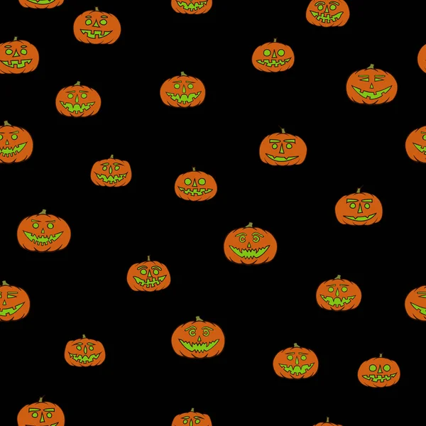 Disegno a mano jack-o-lanterna modello senza soluzione di continuità - sfondo di Halloween — Vettoriale Stock