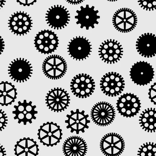 Abstract vector black flat gears seamless pattern — Stock Vector