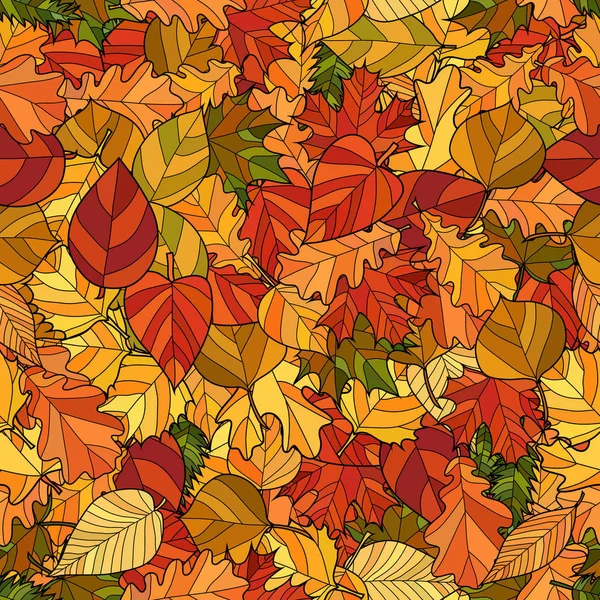 Abstract vector doodle herfst bladeren naadloos patroon — Stockvector