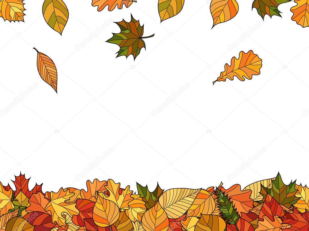 wide vector autumn background - falling leaves