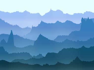 soyut vektör suluboya sisli dağlar manzarası