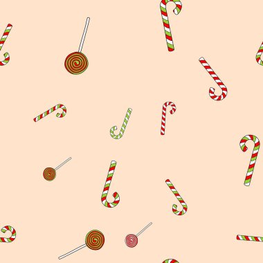 El çizimi vektör noel lolipopları kusursuz desen
