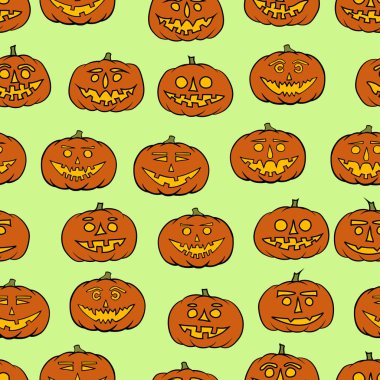 elle çizilmiş jack-o-lantern seamless modeli - Cadılar Bayramı arka plan