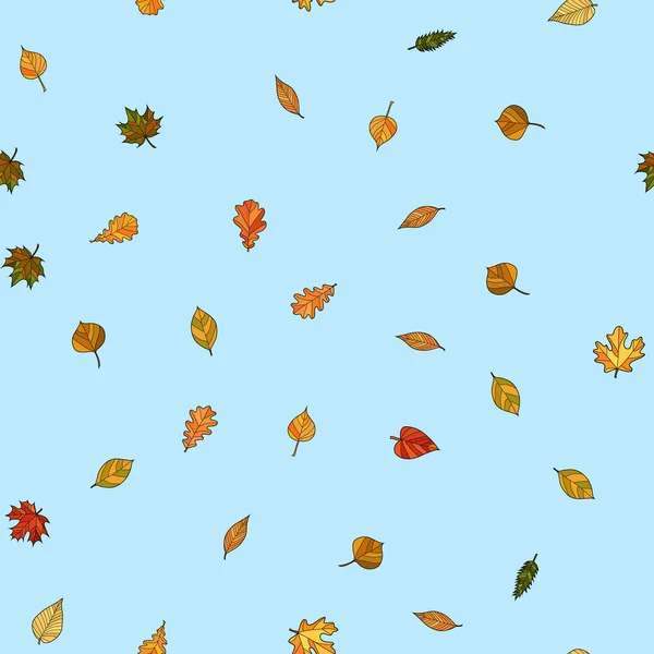 Abstract vector doodle autumn leaves seamless pattern — Stock Vector