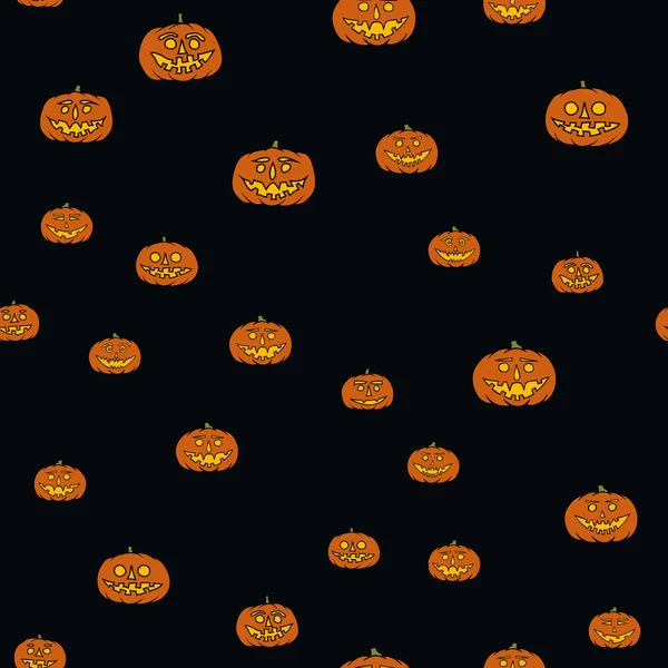 Disegno a mano jack-o-lanterna modello senza soluzione di continuità - sfondo di Halloween — Vettoriale Stock