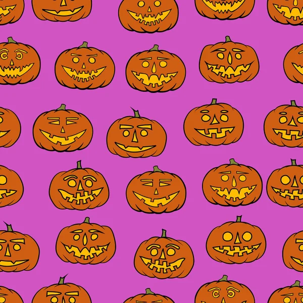 Handgezeichnete Jack-o-Laterne nahtloses Muster - Halloween-Hintergrund — Stockvektor
