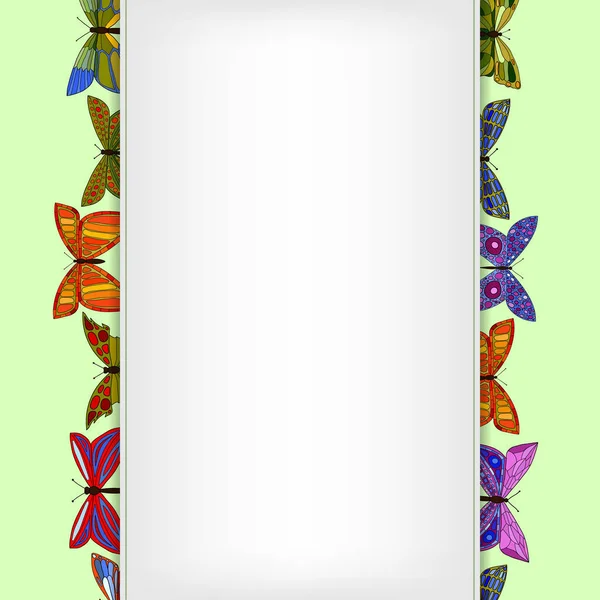 Vector abstracto colorido doodle mariposas tarjeta vintage — Vector de stock
